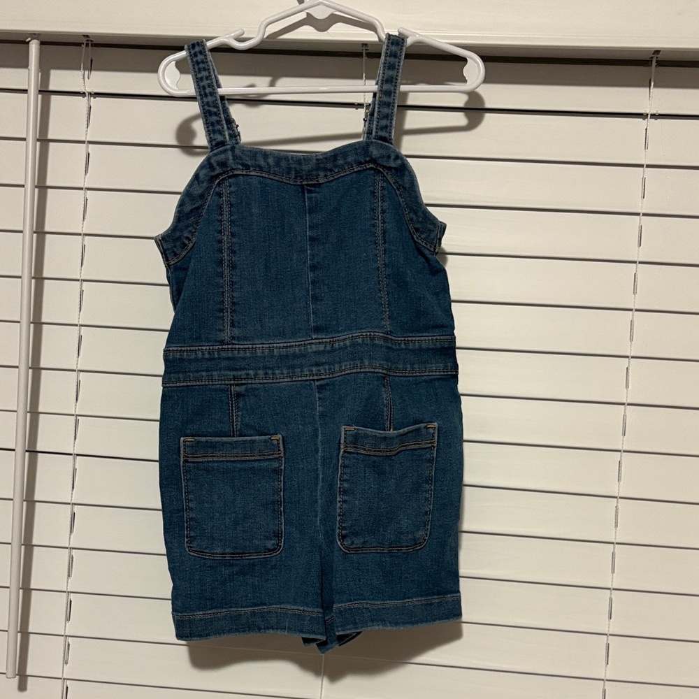 Abercrombie Kids Dark Blue Denim Overall Shorts - Classic Summer Romper Size 5/6